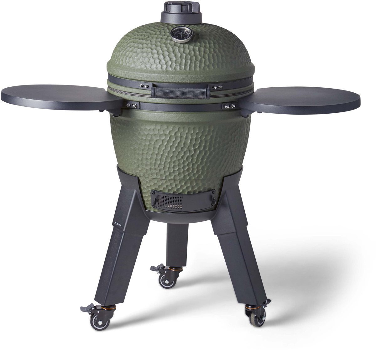 Kamado completo moderno - tavolini pieghevoli e gambe nere con ruote con freni - da 8 a 12 persone - verde