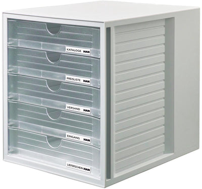 Cassettiera Han con 5 cassetti chiusi, grigio chiaro trasparente