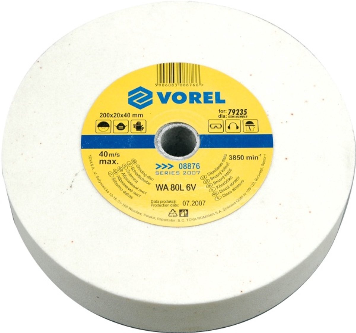 Vorel serie - fijne slijpsteen - 200mm - 20mm dikte - 40mm binnendiameter