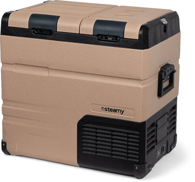 Steamy-e dual zone electric compressor cool box - dual zone - 54 liters - 12v and 230v - for car and camping - sandstone