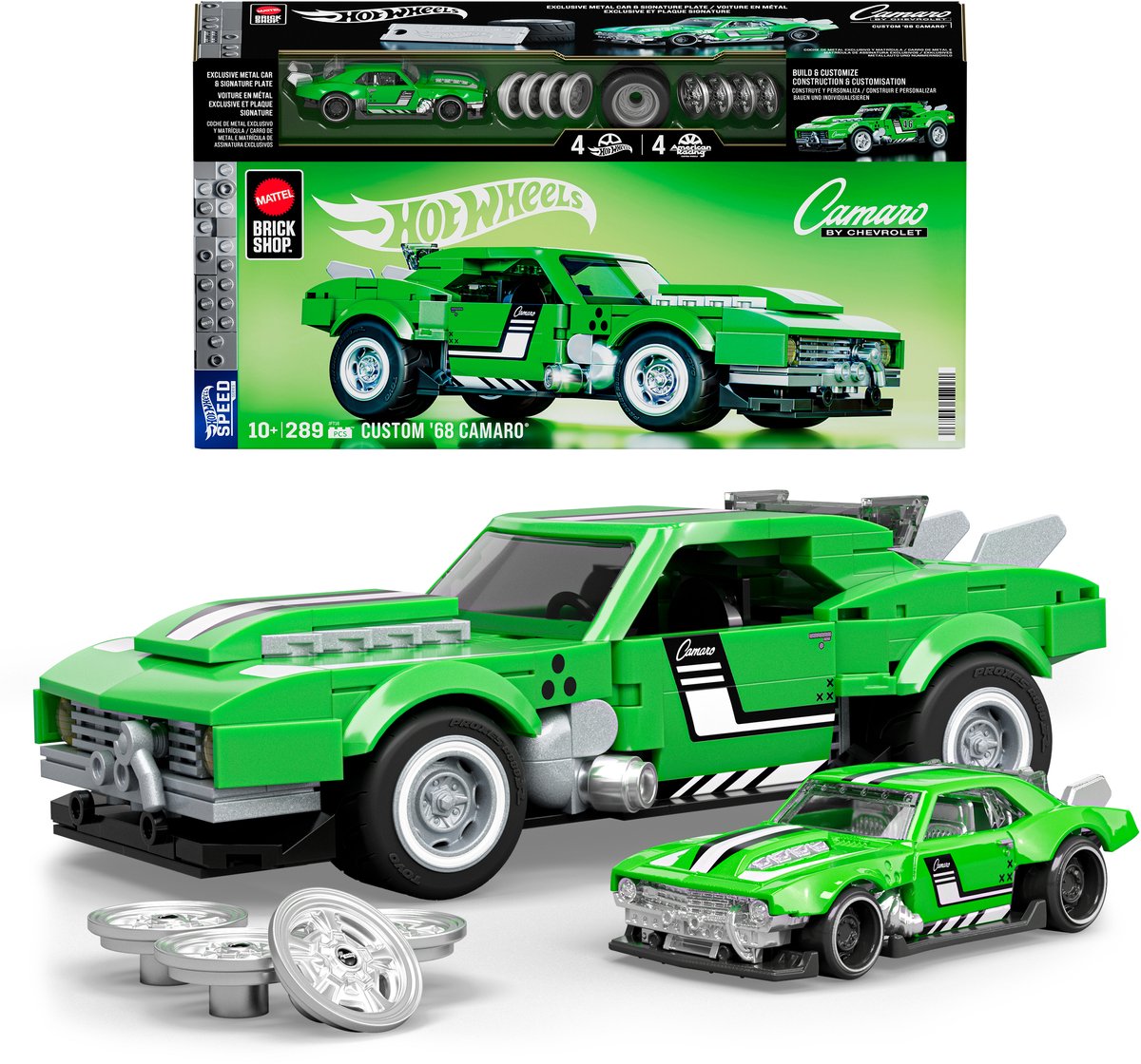 Mattel Brick Shop Hot Wheels Speed Series - Camaro personalizzato del '68 - giocattoli da costruzione - 289 parti