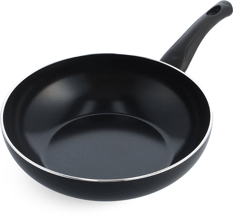 Padella wok Bk brillante 28 cm - 3,7 l - rivestimento antiaderente senza pfas - padella wok a induzione - pentola in ceramica - adatta al forno fino a 230°c - maniglie fredde - senza coperchio - nera
