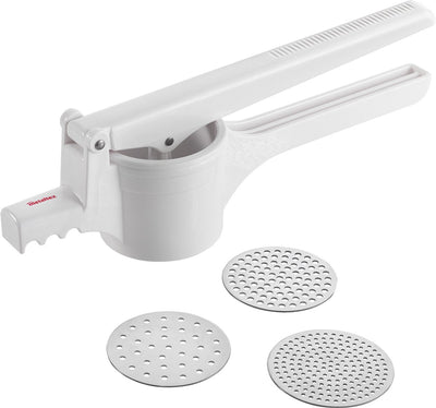 Metaltex - schiacciapatate - schiaccia purea - 3 dischi intercambiabili in acciaio inox - 36 cm - bianco