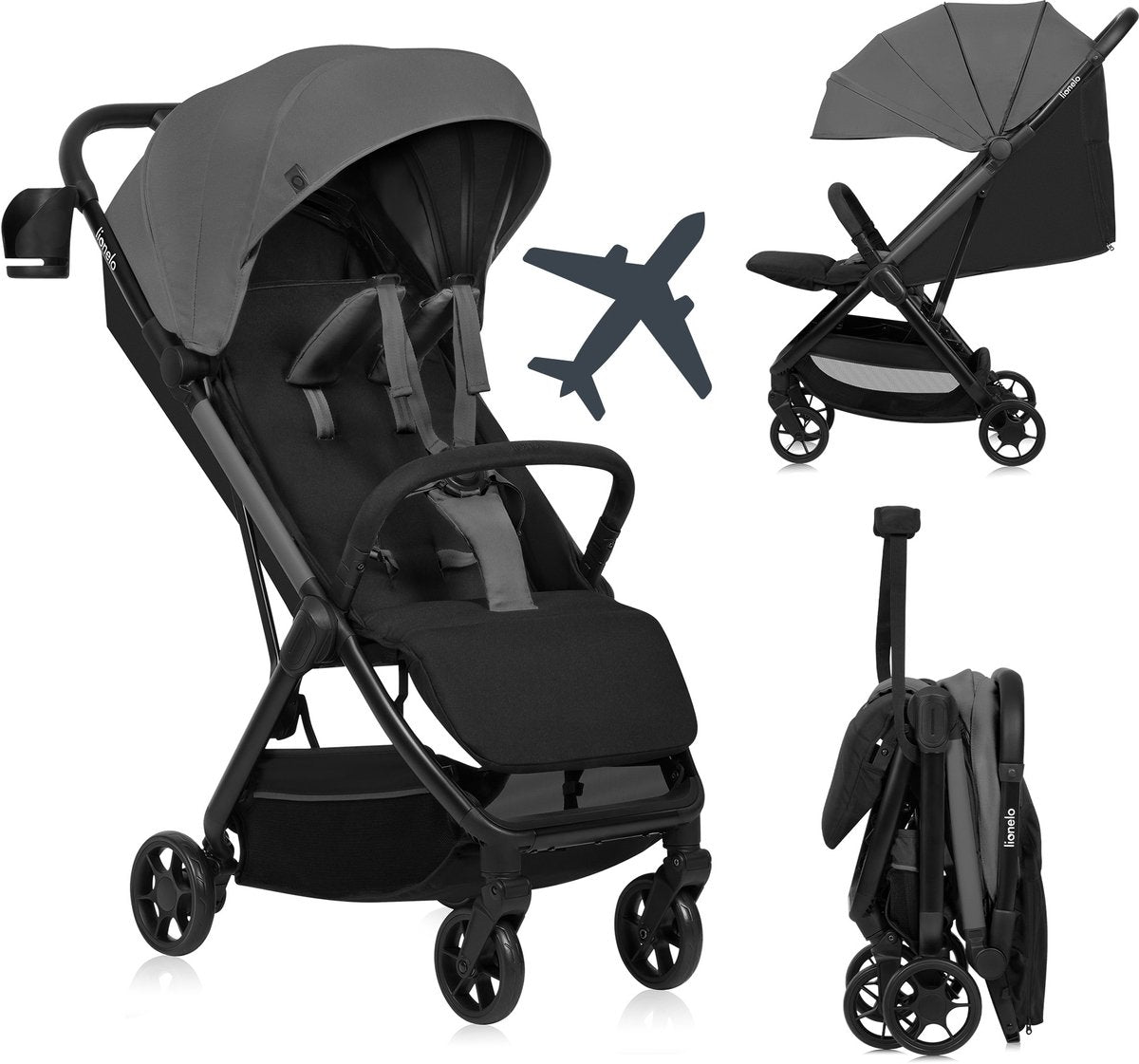 Lionelo julie air - ultralichte buggy - reisbuggy - auto-folding compact - slechts 7,5 kg - reizen handbagage - verstelbare rugleuning tot ligstand - xxl zonnescherm met upf50+ - onderhoudsvrije wielen - vanaf 6 maanden tot 22 kg - kinderwagen