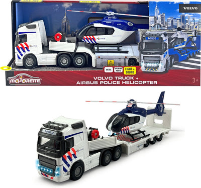 Majorette grand series - camión volvo + helicóptero de policía nl - metal - luz y sonido - 35 cm - vehículo de juguete