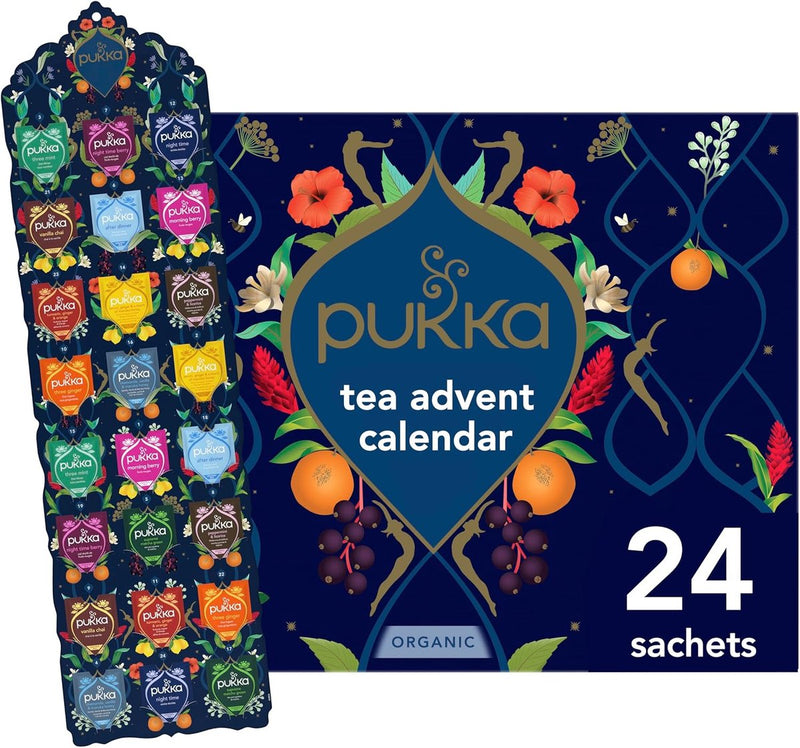 Calendario de adviento de té Pukka 2026 - set de regalo 24 bolsitas de té - caja de té de adviento - surtido de tés de hierbas orgánicos - caja de regalo de té