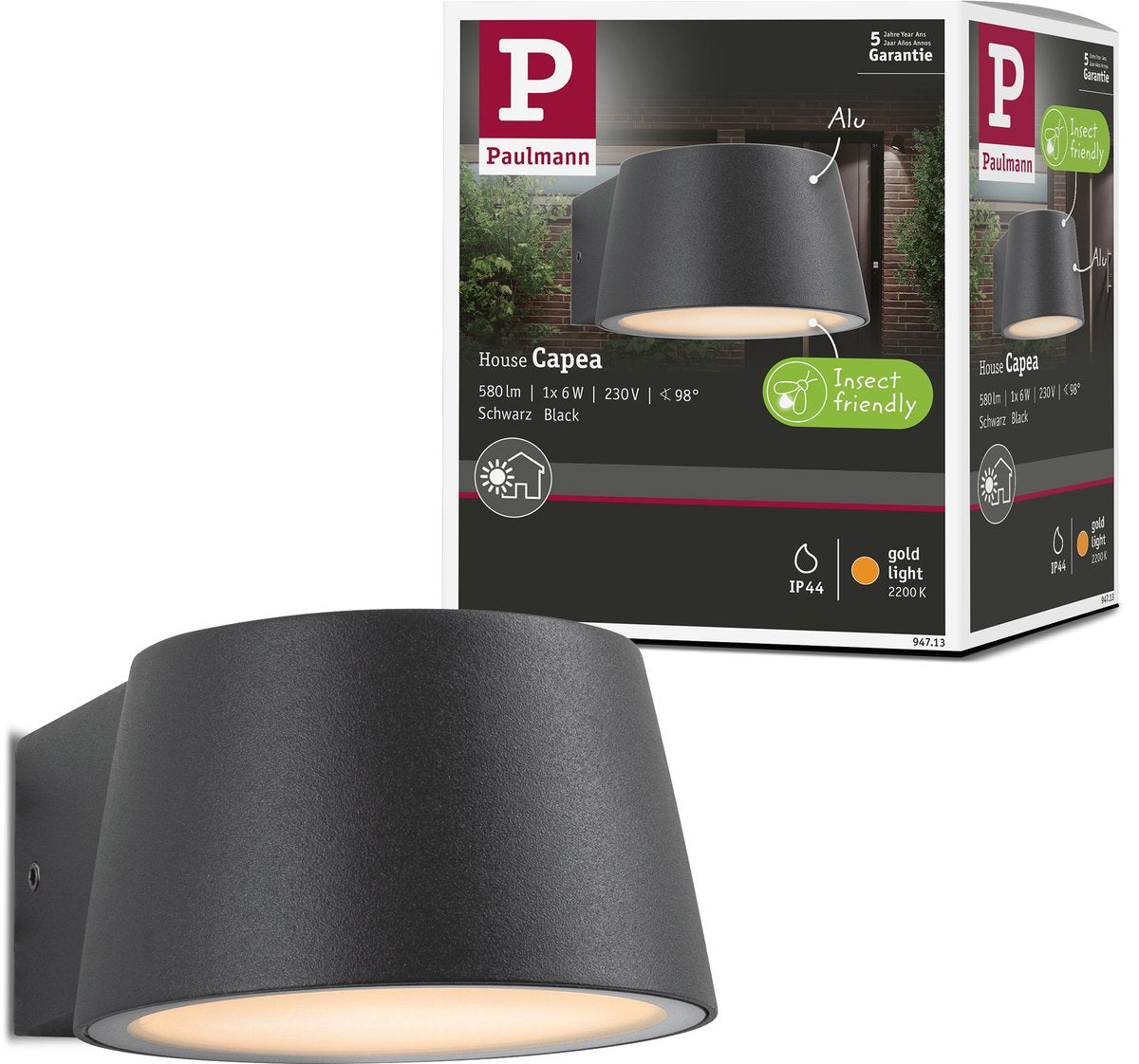 Paulmann applique da esterno LED capea insetticida ip44 96x128 mm 2200k 6w 550lm 230v 98° alluminio antracite