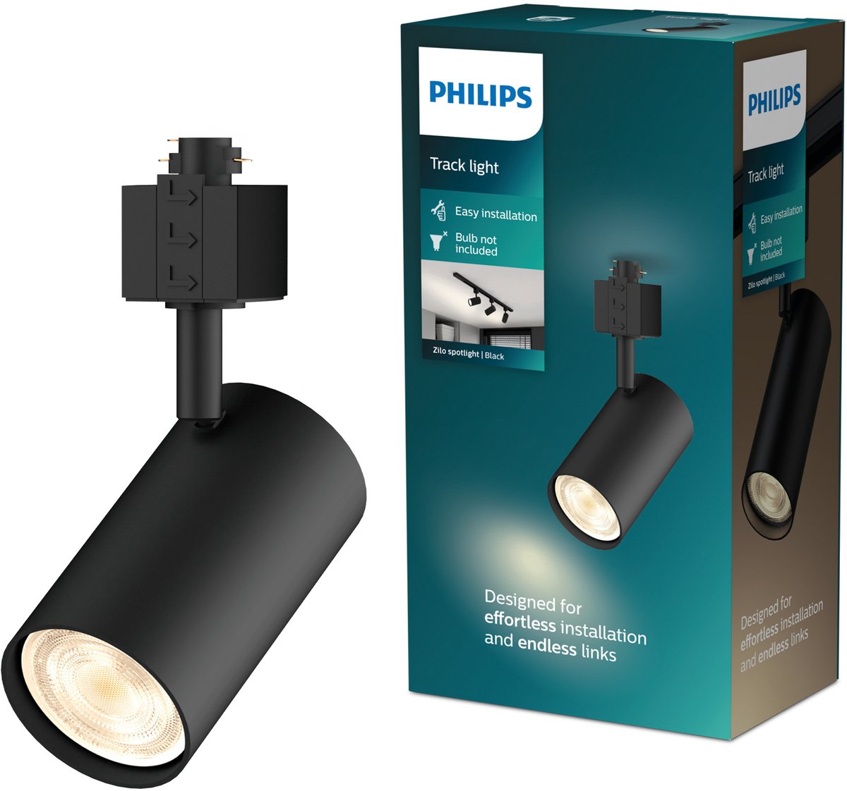 Philips led philips easylink zilo - spot - gu10 fitting - maximaal wattage: 7w - zwart - railverlichting