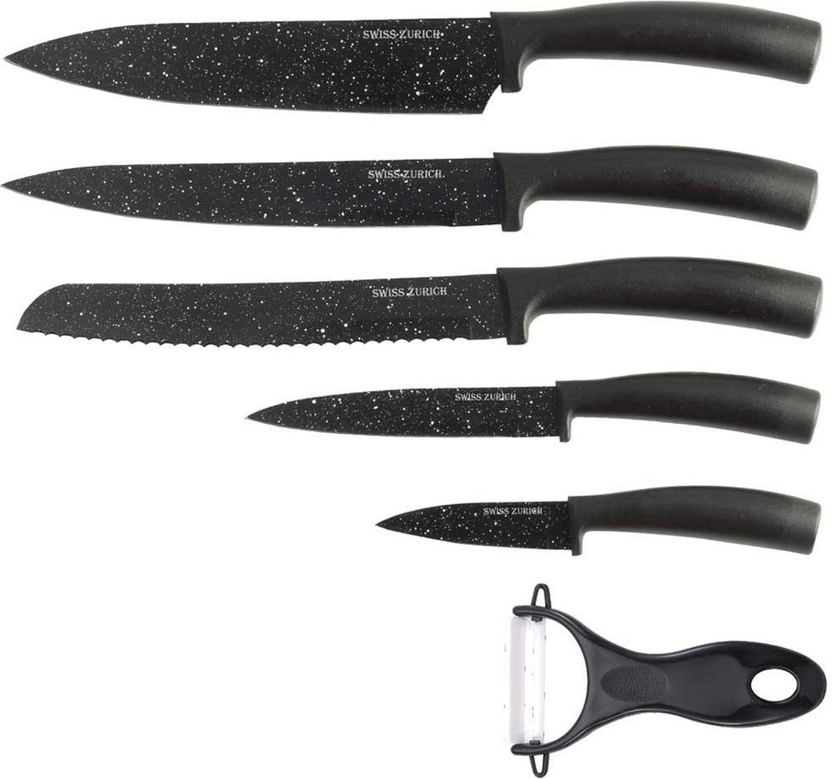 Coltelli Kinghoff in set da 6 pezzi - acciaio con rivestimento marmorizzato - in confezione regalo - nero -