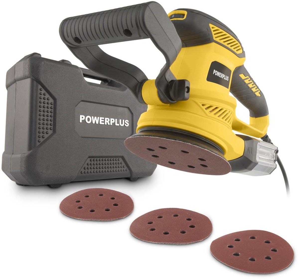 Levigatrice eccentrica elettrica Powerplus powx04710 - 450w, carta vetrata ᴓ125mm - 26000min-1, con 6 acc. e custodia