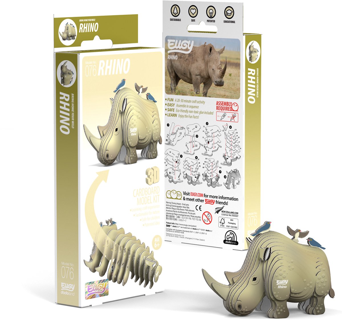 Puzzle 3d Eugy - rinoceronte - animali selvatici - sostenibile - collezionali tutti - 6 anni