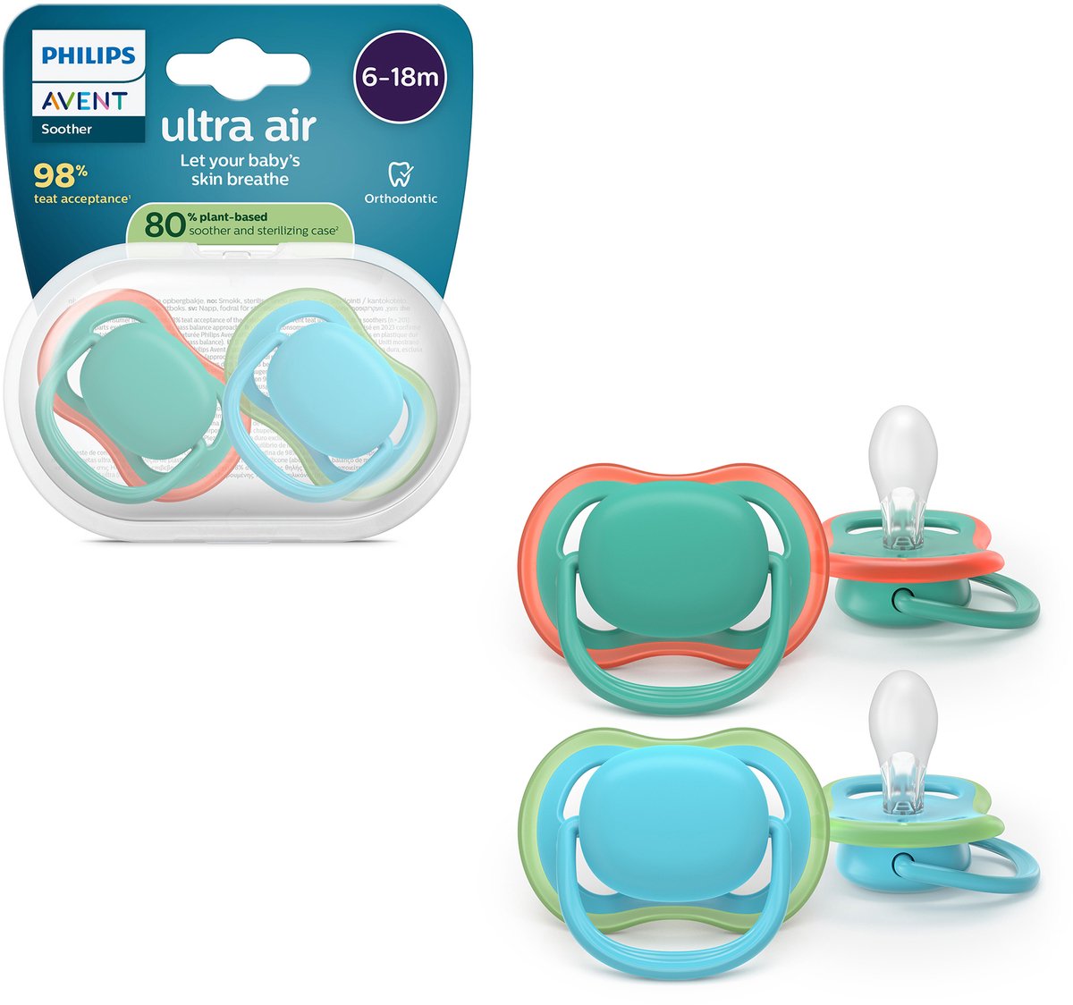 Philips avent ultra air – ciuccio traspirante e leggero (6-18 mesi) – 2 pezzi – scf087 10