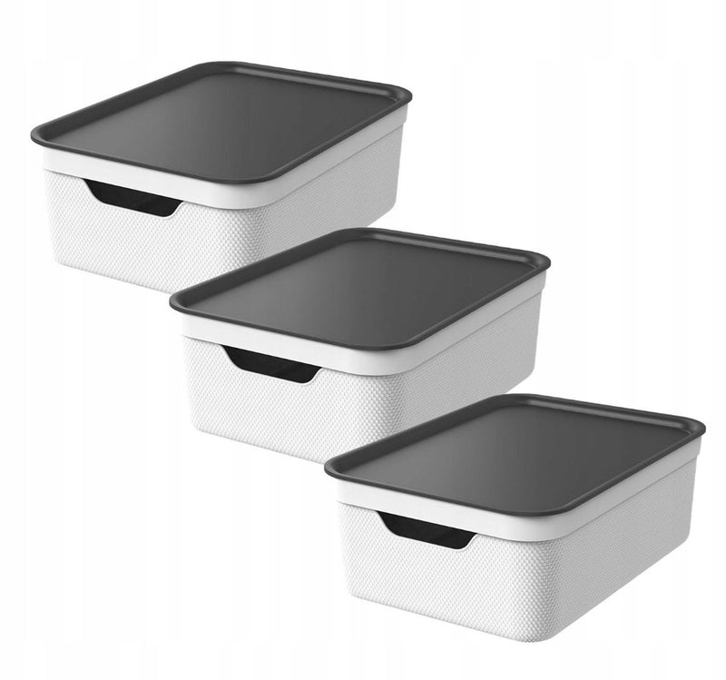 Rotho jive cajas de almacenamiento, juego de 3 cajas de almacenamiento de 10 l con tapa, plástico (pp reciclado), blanco antracita, 3 x 10 l, 36,5x26,5x13cm
