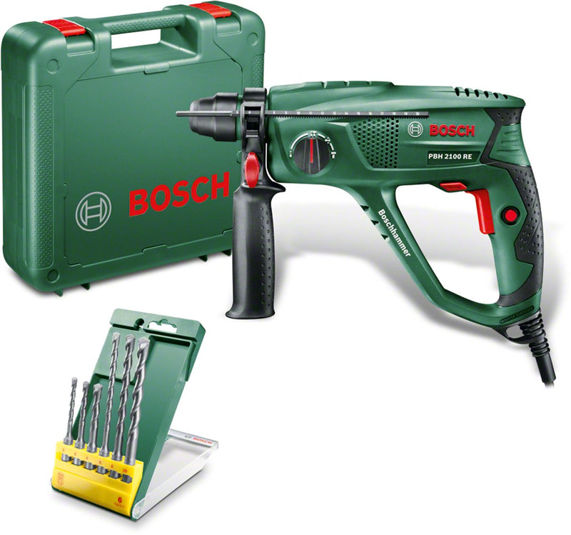 Trapano a percussione Bosch verde pbh 2100 re | + set promoline 6 pezzi sds plus s2 - 06033a9303