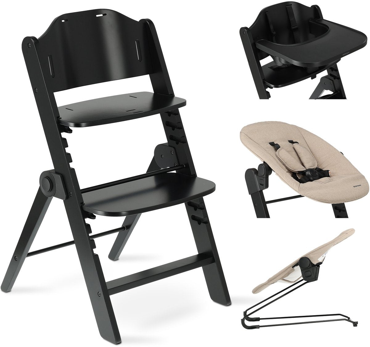 Deryan odin luxe kinderstoel met bouncer - zwart nougat