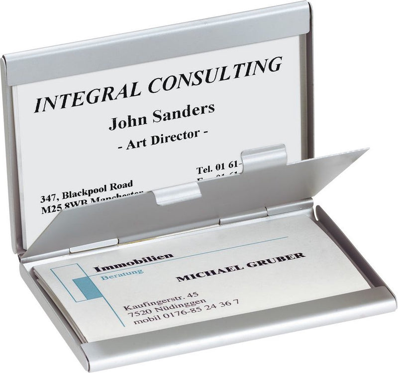 Estuche para tarjetas de visita doble Sigel - 92x63x10 mm - aluminio de alta calidad - para 30 tarjetas - 2 compartimentos - si-vz136