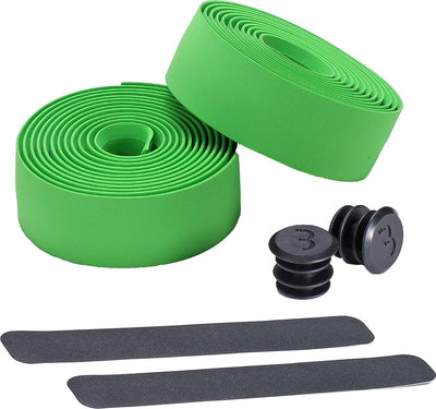 Bbb cycling handlebar tape racing bike - self-adhesive handlebar tape with stretch material - anti-slip - length: 200cm - thickness: 2mm - including handlebar caps - green - racing ribbon bht-01
