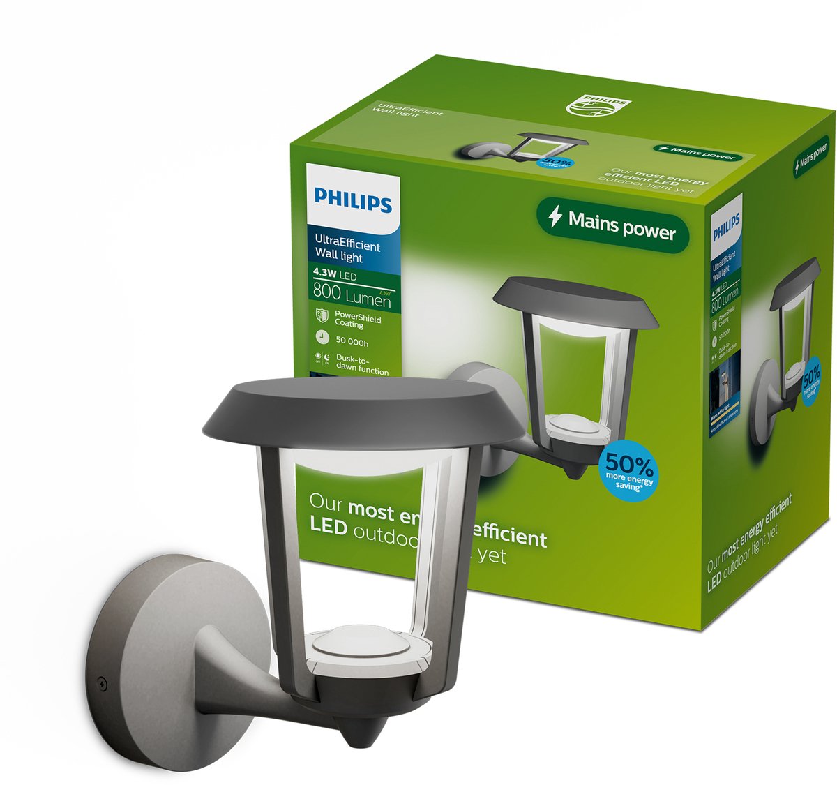 Philips led philips nuvy wandlamp - buitenverlichting - schemersensor - warmwit licht: 2700k - antraciet - powershield coating - lange levensduur