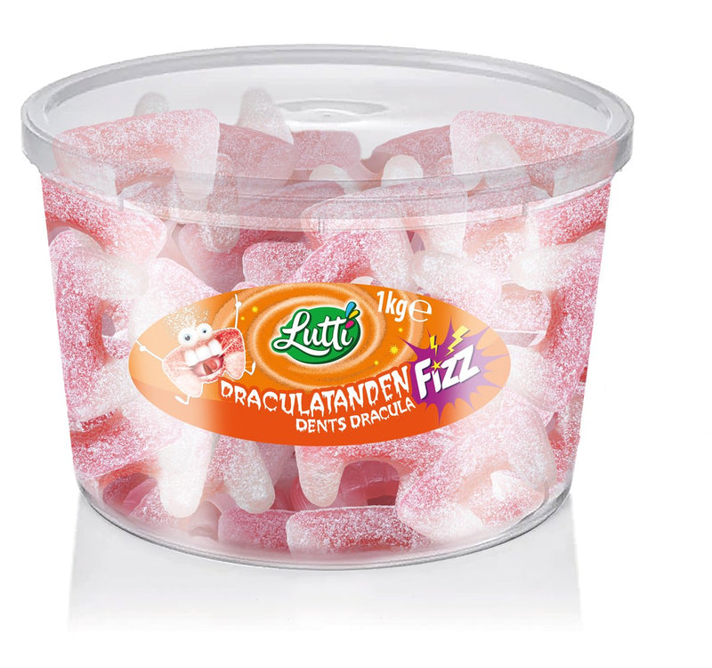 Lutti - vegan - acido - denti di dracula - gusto fragola - silo - 1kg