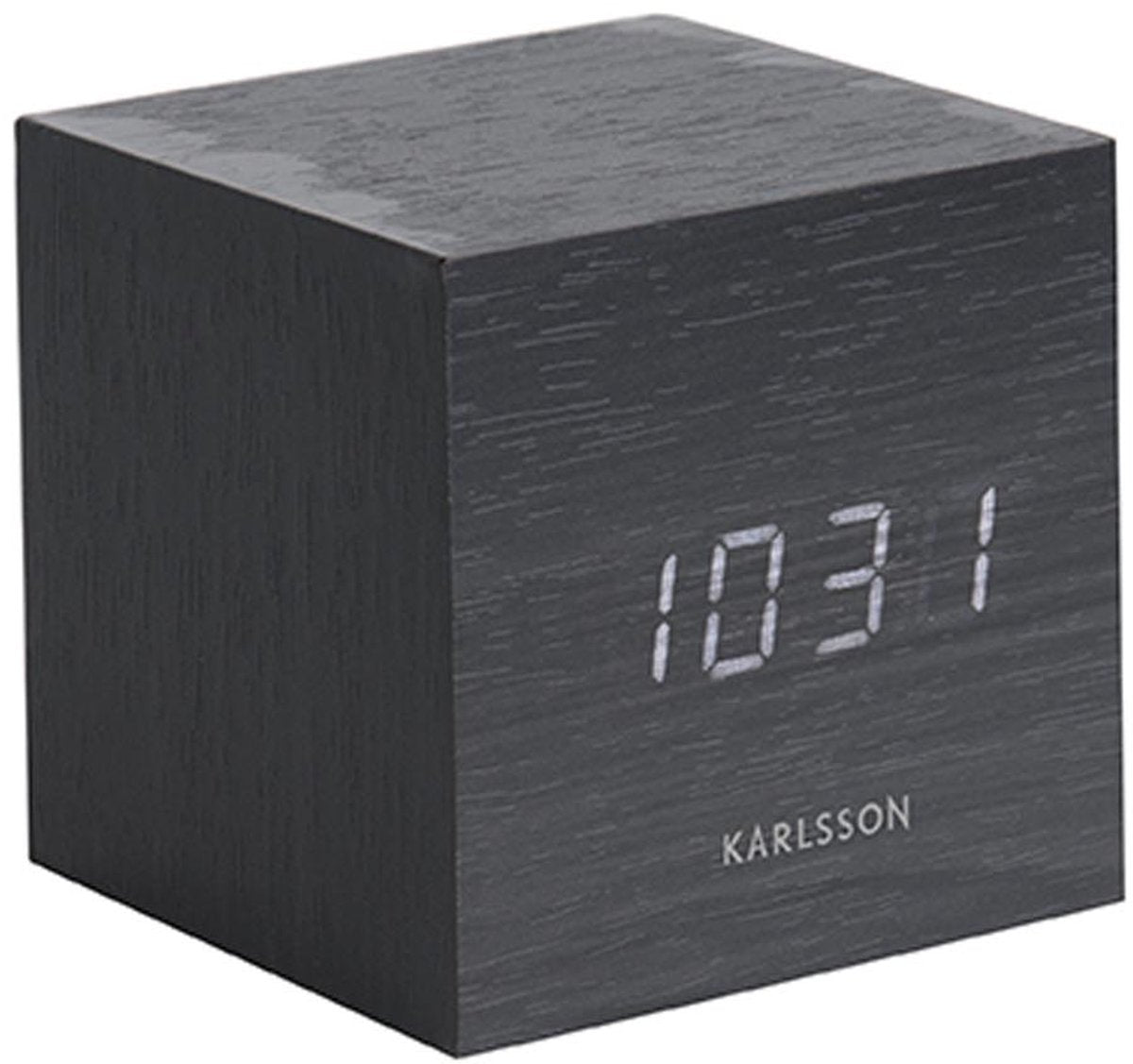 Mini cubo sveglia Karlsson - impiallacciatura nera, LED bianco - 8x8x8 cm - scandinavo - sveglia per camera da letto - sveglie