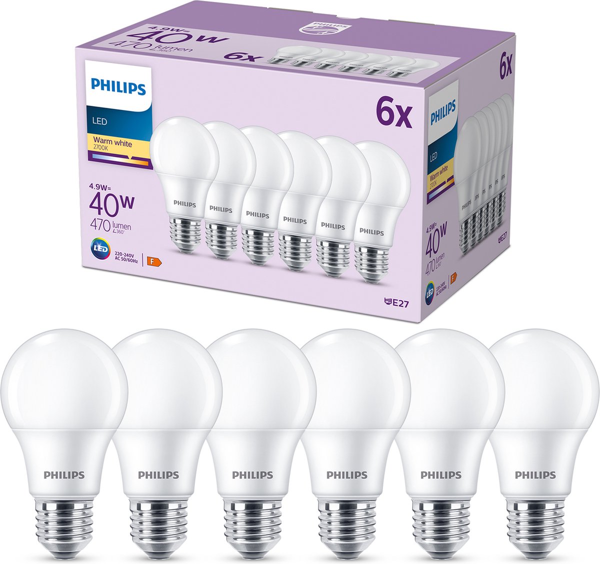 Lampada LED Philips opaca - 40 w - E27 - luce bianca calda - 6 pezzi