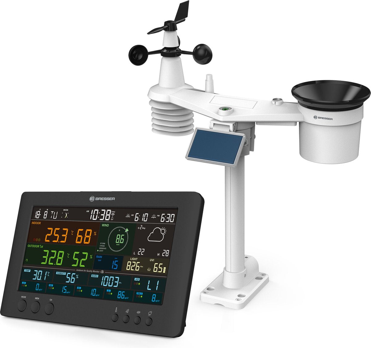 Bresser weerstation - air mon - 7-in-1 sensor met zonnepaneel - met app - meet o.a. uv