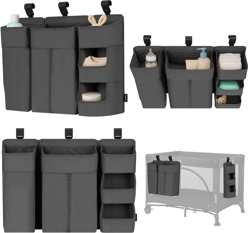 Lionelo sidepocket large – bedside pocket wiegorganizer 58×11×58 cm – 3-delig modulair ontwerp met ritsvak – voor reisbed, co-sleeper box – verstevigd, multifunctioneel afneembaar – luiers, doekjes accessoires