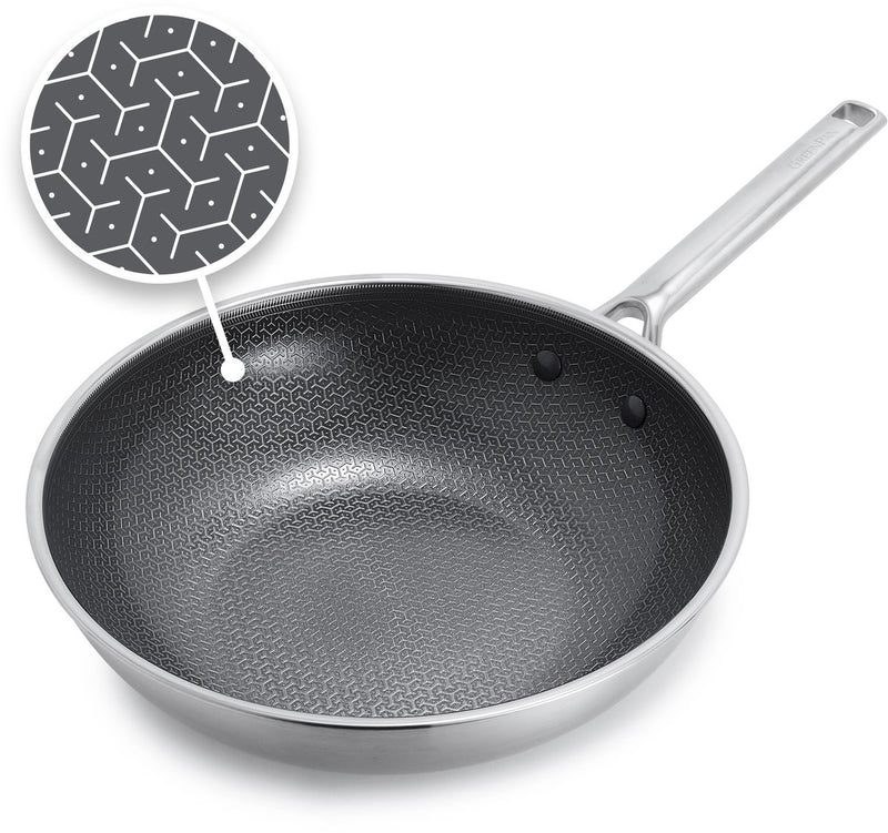 Greenpan apex wok - 28 cm - senza pfas - wok a induzione - ceramica - a nido d'ape - resistente al forno fino a 220°C - lavabile in lavastoviglie - manici in acciaio inossidabile - acciaio inossidabile