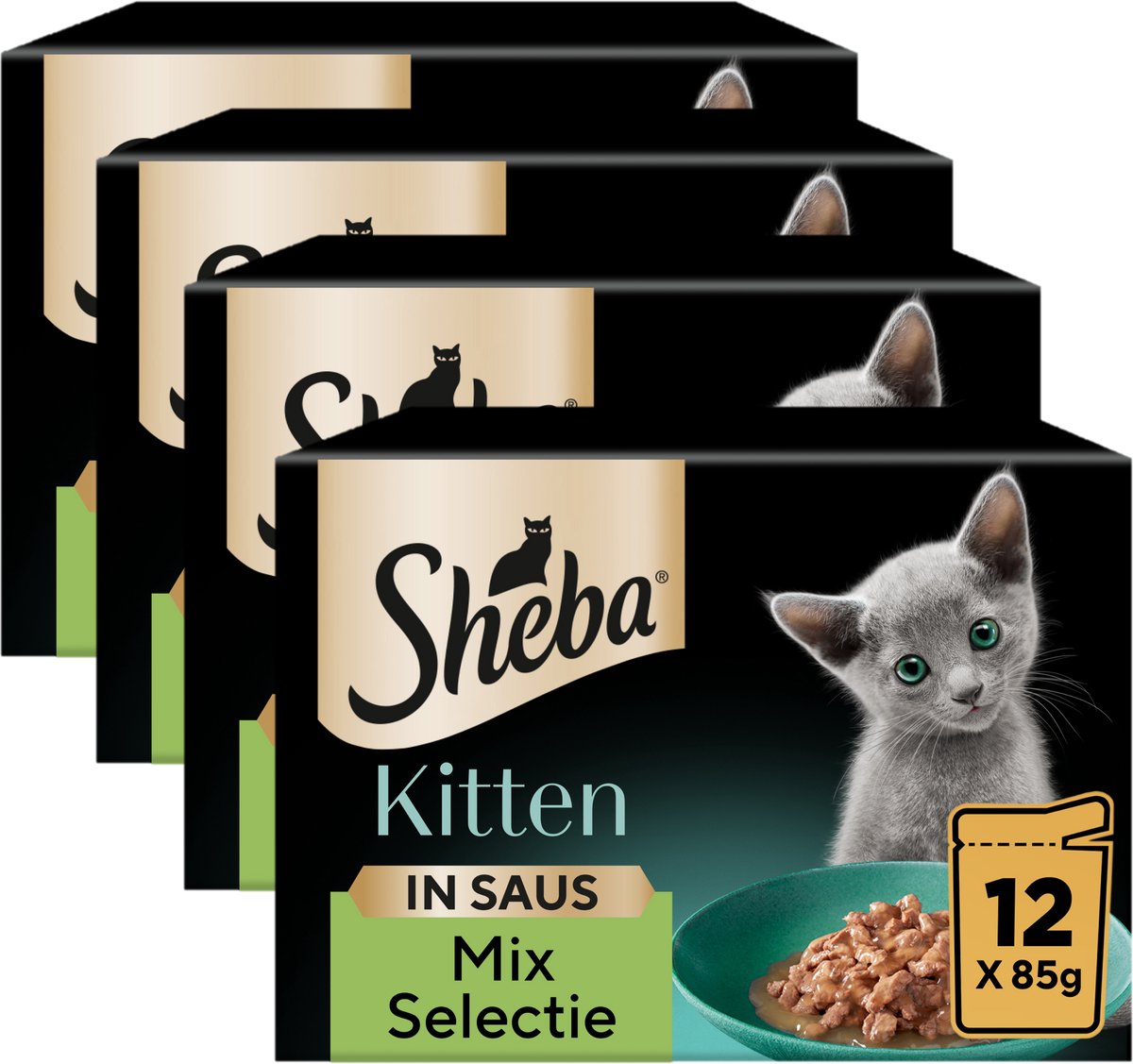 Comida para gatos Sheba - selección de mix para gatitos en salsa con pollo salmón - bolsitas de comida 48x85gr