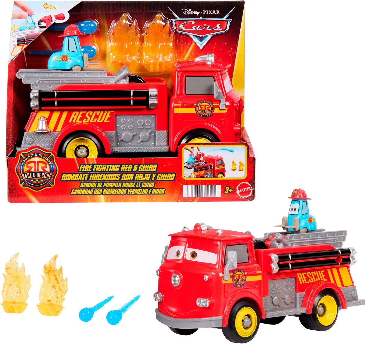Mattel Disney e Pixar Cars Radiator Springs Racing and Rescue - Vigili del Fuoco - Set da gioco Rosso e Guido