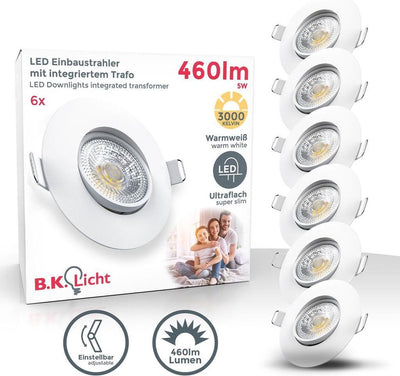 B.K. light - set of 6 LED recessed spotlights - for indoors - spotlights - tiltable - ip23 - ø9cm - 3,000k - 460 lm - 5w