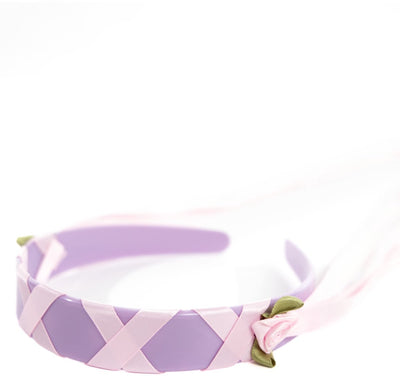 Piccole avventure - cerchietto rapunzel - diadema in raso lilla con nastri rosa