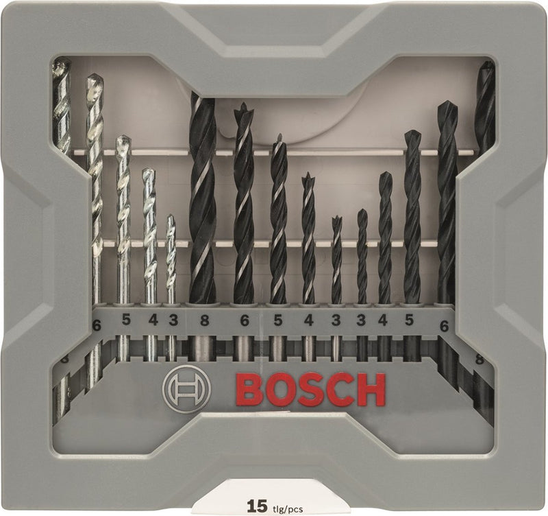 Set punte Bosch - 15 pezzi composto da 5 punte per metallo, 5 punte per muratura e 5 punte per legno