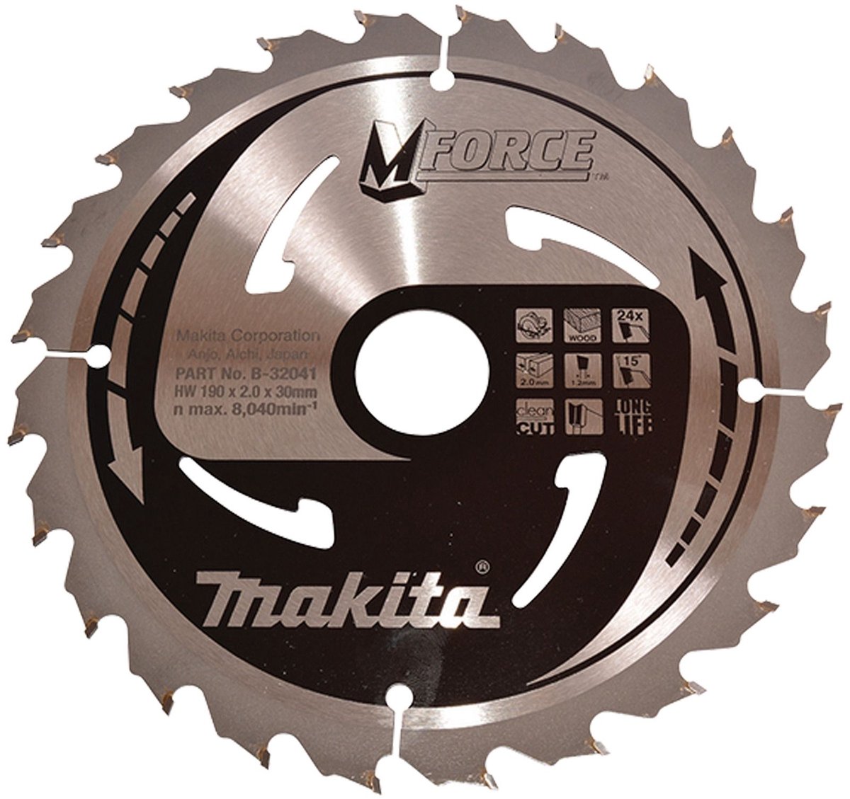 Accessori Makita lama per sega circolare | legno | mforza | 190x30x2,0 24t15g - b-32041