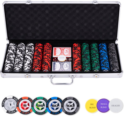 Juego de poker Engelhart en estuche plateado, apuestas bajas 500 fichas (14 gramos) -