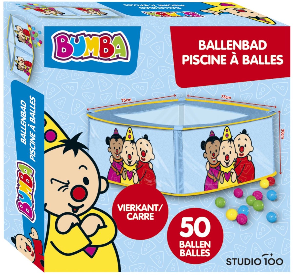 Bumba - vasca per palline - vasca per palline con 50 palline colorate - quadrata - per interni ed esterni - 75 x 75 x 30 cm