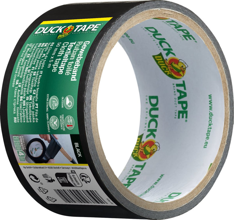Kip Duck Tape Original - nastro tessile premium - nero 50 mm x 5 m - resistente alle intemperie, impermeabile e strappabile a mano - universalmente applicabile per riparazioni, sigillature e protezione a lungo termine di pietra, metallo e legno