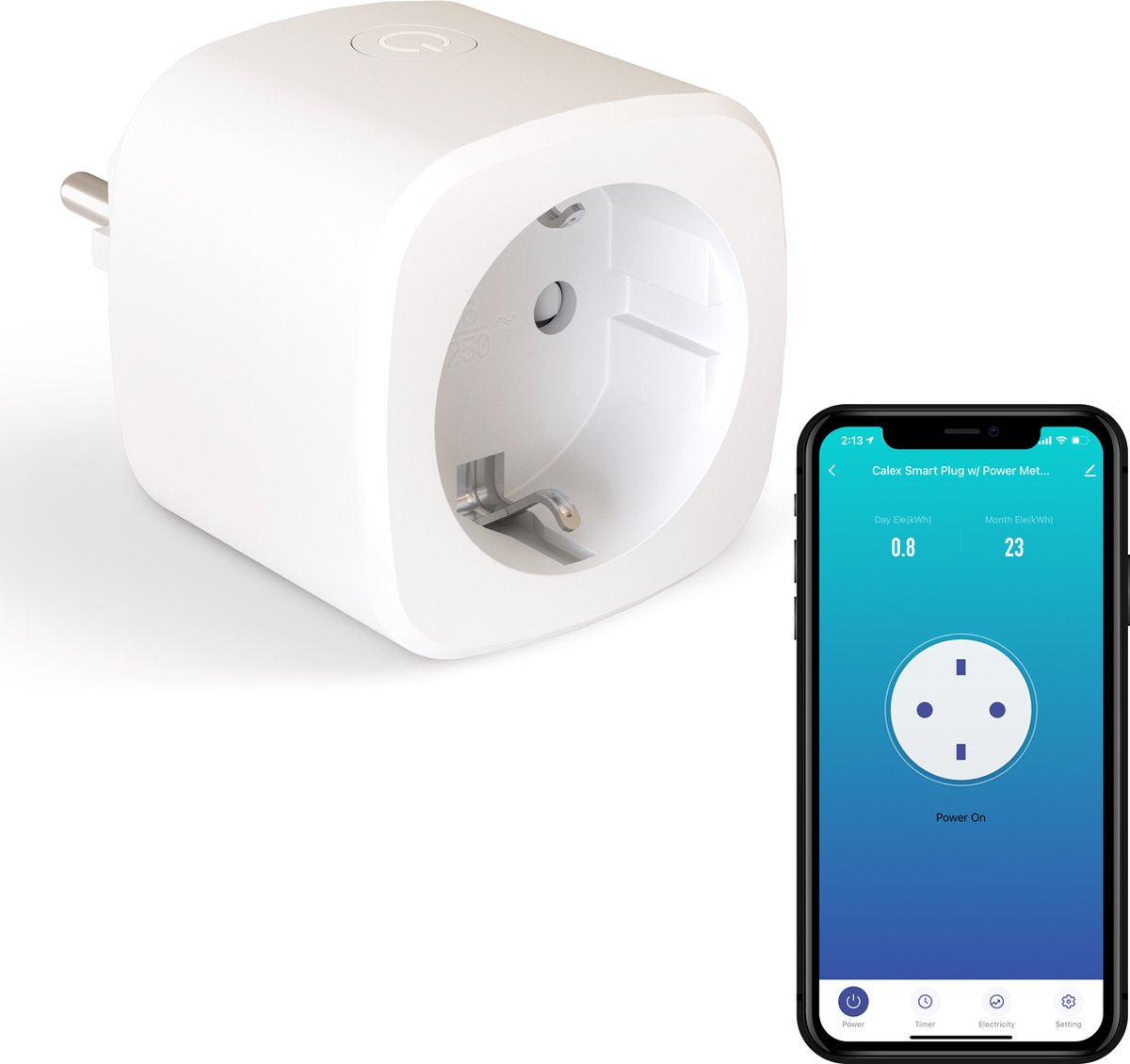 Calex smart plug - contatore di energia - smart plug (connessione BE francese - pin terra) - con controllo tramite app - funziona con Alexa e Google Home
