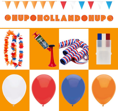 World Cup party bundle 3 World Cup orange decoration package – balloons, streamers, Hawaiian wreaths, horn