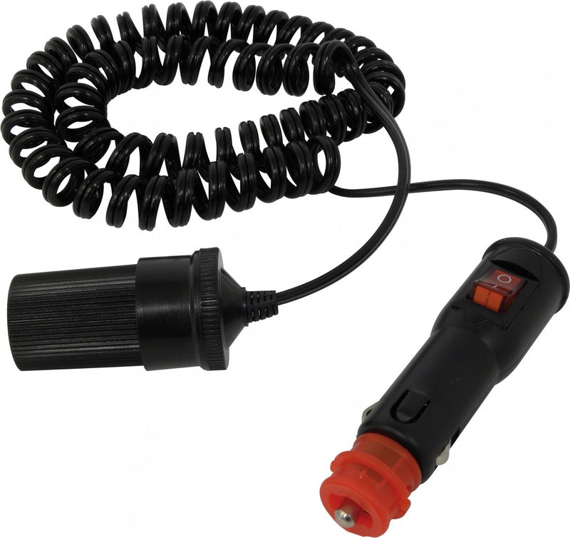 Cable alargador Carpoint 12 24v – cable en espiral de 2,5 metros – con interruptor – 5a 54w – universal 21mm 12mm – con fusible