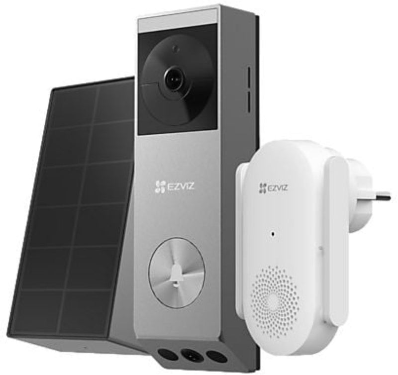 Kit campanello con batteria a doppia lente Ezviz EP3X Pro + CH1 – Include pannello solare Bell – Memoria EMMC da 32 GB – Visione notturna a colori – Rilevamento pacchi – Wireless IP65