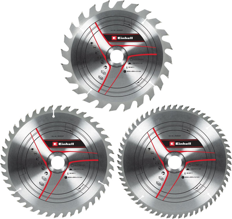 Juego de hojas de sierra TCT de carburo Einhell - 3 piezas - ø254 x 30 x 3,2 mm - 24 42 60 dientes