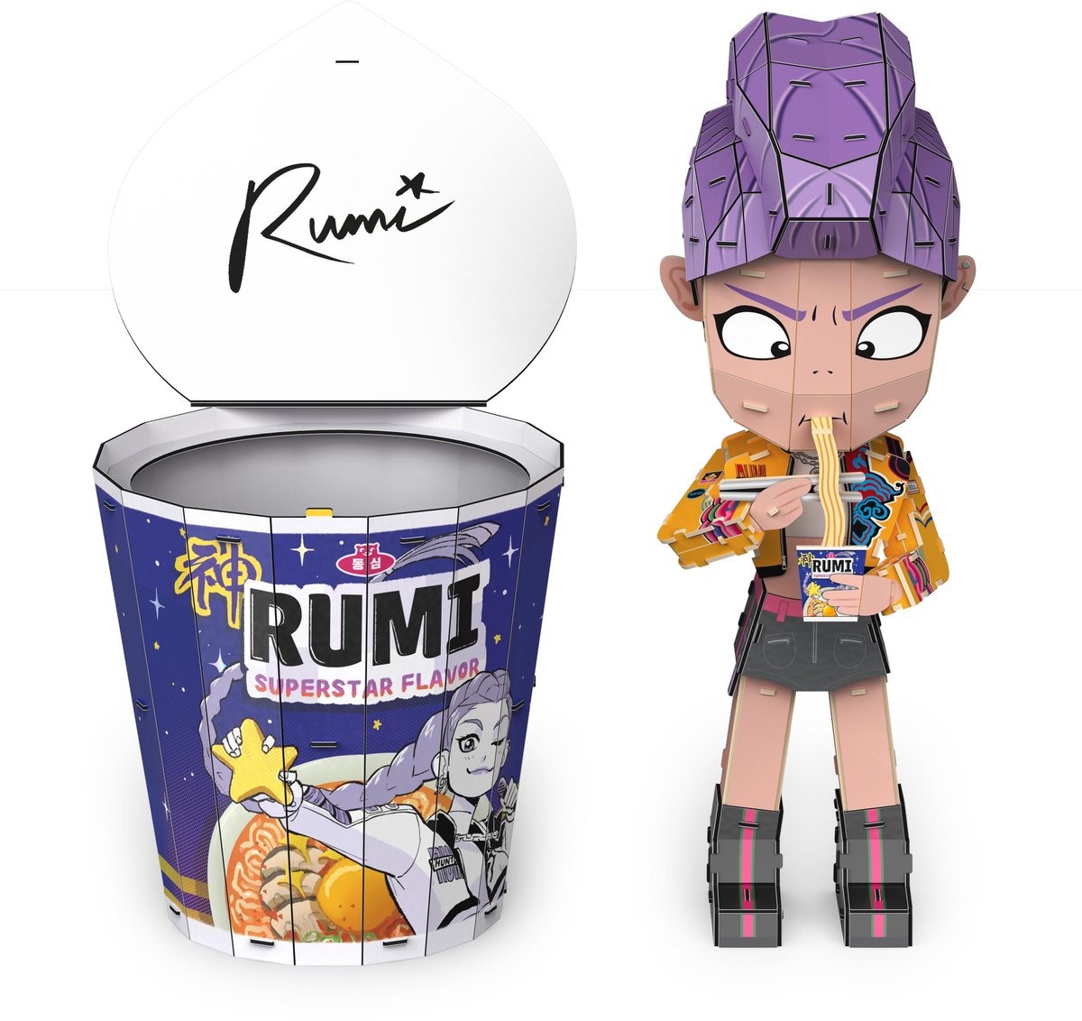 Costruzione 4D - Ciotola Rumi Kpop Demon Hunters con puzzle 3D Ramyeon - 138 pezzi, figura Rumi rimovibile e espositore
