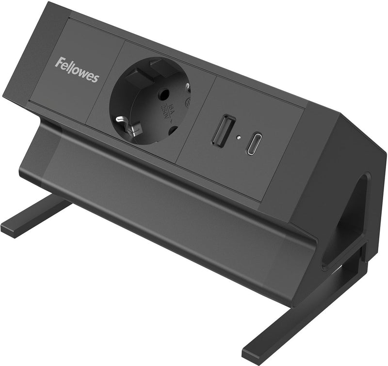 Fellowes ampra power desk – alimentatore da parete per scrivania – 1x presa + USB-A USB-C – morsetto da tavolo 10–45 mm – cavo da 2 m – 5 anni di garanzia