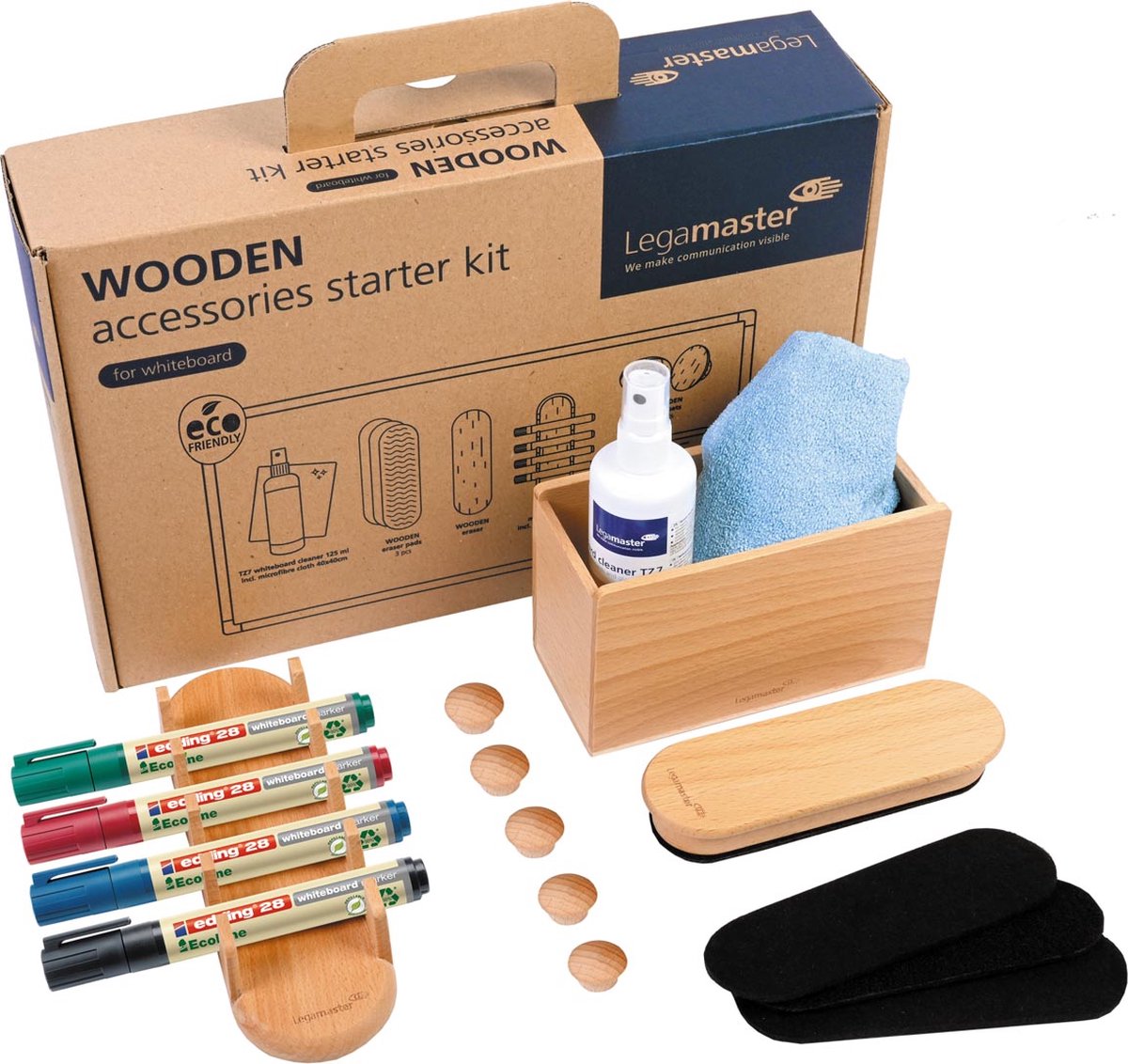 Starter kit di accessori in legno Legamaster per lavagna