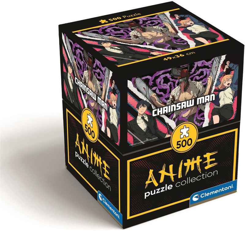 Clementoni - puzzle - 500 pezzi - chansaw man - collezione anime - cubo - puzzle per adulti