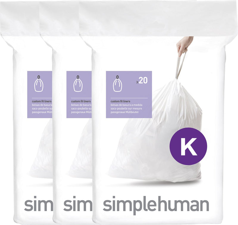 Simplehuman code k afvalzakken - 35-45 liter - 60 stuks - met trekband - wit