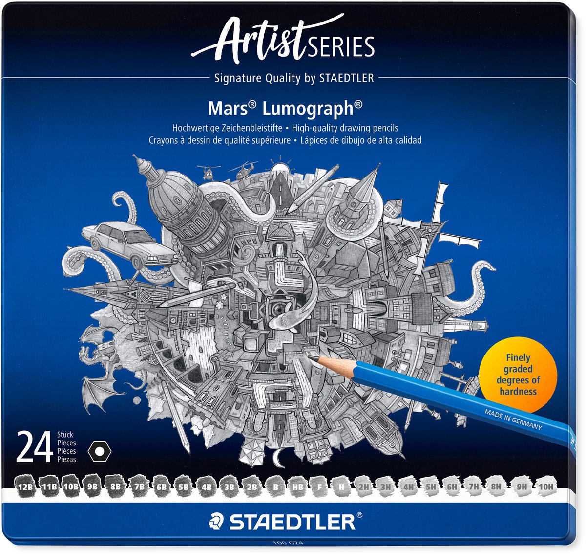 Staedtler - serie de artistas - lápiz mars lumograph - juego de 24 piezas