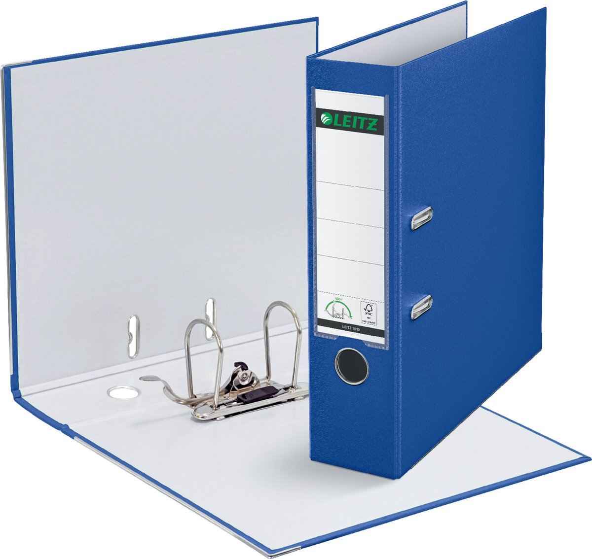 Ordner leitz 1010 plastica larghezza 8 cm blu inserto etichetta foro di presa