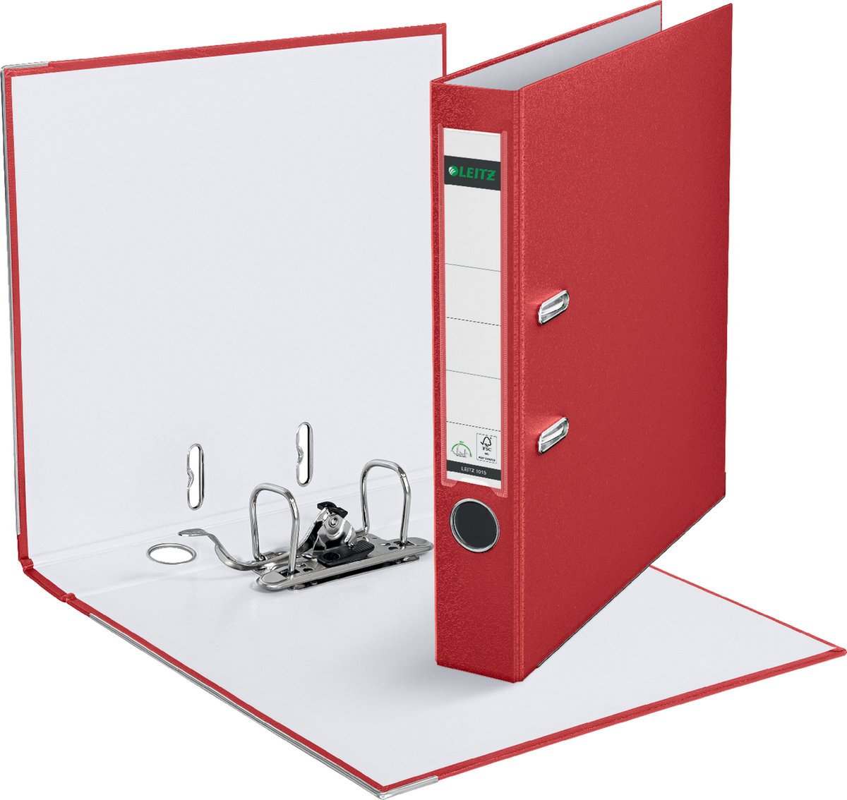 Ordner leitz 1015 plastica larghezza 5,2 cm foro per impugnatura etichetta inserto rosso